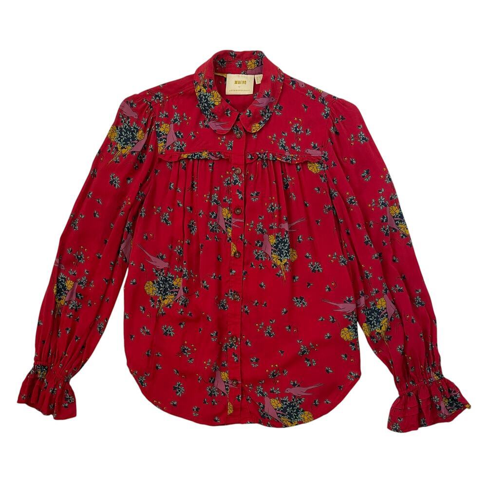 Anthropologie Red Floral Button-Up Blouse